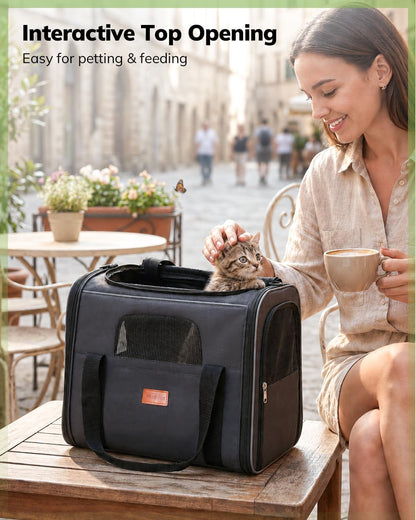 Cat Carrier - Cat Carrier Soft for Medium or Large Cats up to 20Lbs, with Dual-Sided Cushion, Secure Buckle and Foldable Bowl, Dog Carriers for Small Dogs - Pet Carrier (Dark Gray) | with Dual-Sided Cushion, Secure Buckle and Foldable Bowl, Dog Carriers for Small Dogs - Pet Carrier (Dark Gray)