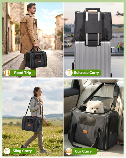 Cat Carrier - Cat Carrier Soft for Medium or Large Cats up to 20Lbs, with Dual-Sided Cushion, Secure Buckle and Foldable Bowl, Dog Carriers for Small Dogs - Pet Carrier (Dark Gray) | with Dual-Sided Cushion, Secure Buckle and Foldable Bowl, Dog Carriers for Small Dogs - Pet Carrier (Dark Gray)