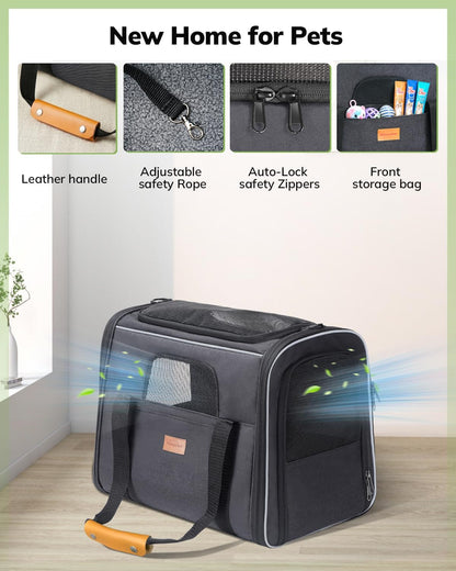 Cat Carrier - Cat Carrier Soft for Medium or Large Cats up to 20Lbs, with Dual-Sided Cushion, Secure Buckle and Foldable Bowl, Dog Carriers for Small Dogs - Pet Carrier (Dark Gray) | with Dual-Sided Cushion, Secure Buckle and Foldable Bowl, Dog Carriers for Small Dogs - Pet Carrier (Dark Gray)