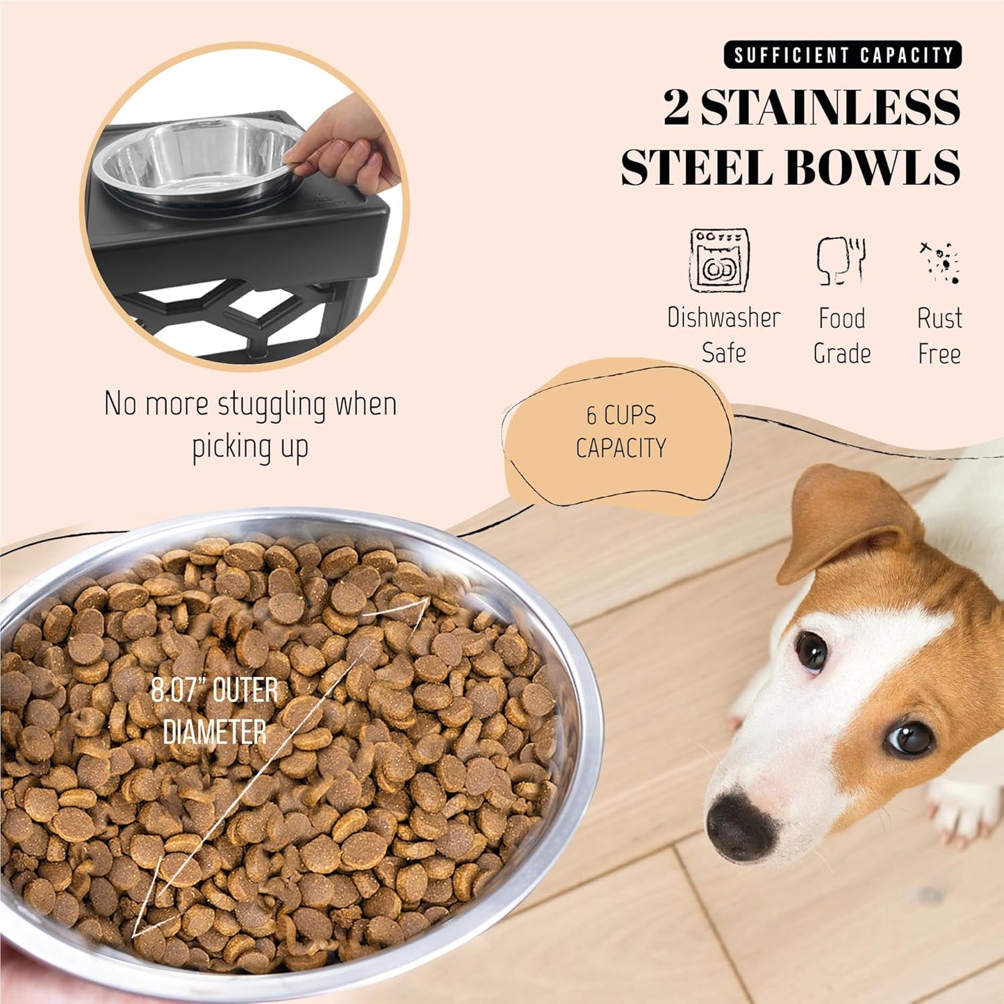 Elevated Dog Bowls, Adjustable Stand for Medium and Large Dogs