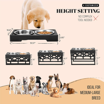 Elevated Dog Bowls, Adjustable Stand for Medium and Large Dogs